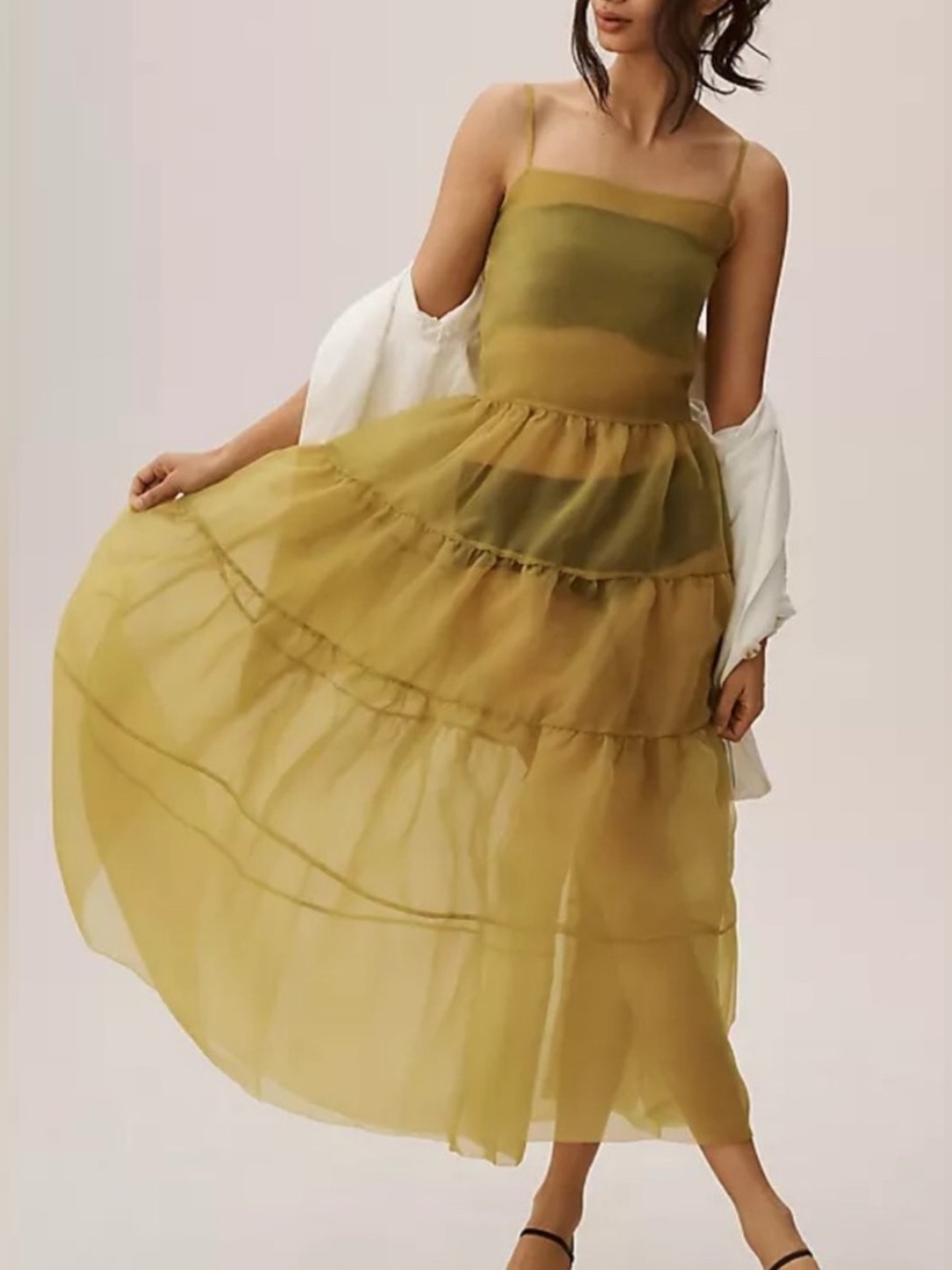 Anthropologie OhSevenDays Tiered Sheer Midi Dress Women Size XS Green Romantic